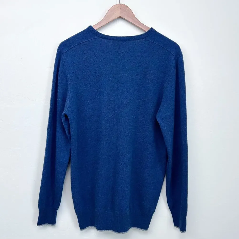 Purveyors Of Fine Menswear Q Clothier Wool Cashmere Blue V-Neck Sweater LARGE